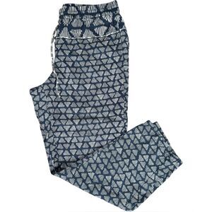 Lou & Grey Blue Geometric Print Pattern Flowy Pull-On Drawstring Pants. Medium.